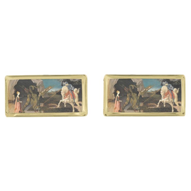 SAINT GEORGE, DRAGON AND PRINCESS GOLD CUFFLINKS (Front)