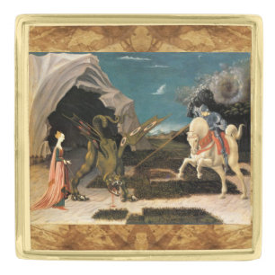 SAINT GEORGE, DRAGON AND PRINCESS GOLD FINISH LAPEL PIN