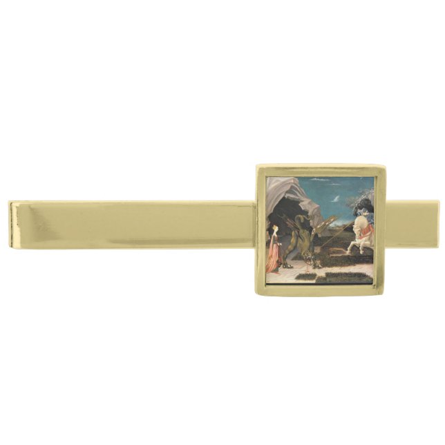SAINT GEORGE, DRAGON AND PRINCESS GOLD FINISH TIE BAR (Front)