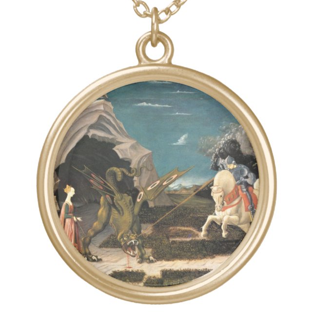 SAINT GEORGE, DRAGON AND PRINCESS GOLD PLATED NECKLACE (Front)