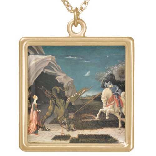 SAINT GEORGE DRAGON AND PRINCESS GOLD PLATED NECKLACE