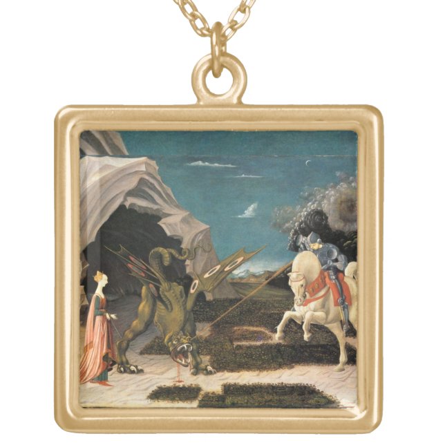 SAINT GEORGE, DRAGON AND PRINCESS GOLD PLATED NECKLACE (Front)