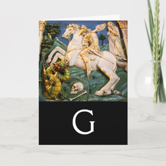 Saint George,Dragon and Princess Monogram Note Card (Front)