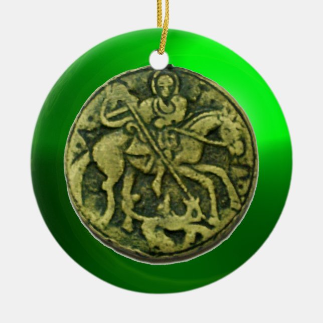 SAINT GEORGE, DRAGON /MADONNA AND CHILD MEDALLION CERAMIC ORNAMENT (Front)