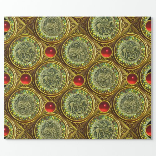SAINT GEORGE DRAGON MADONNA AND CHILD Red Ruby Wrapping Paper