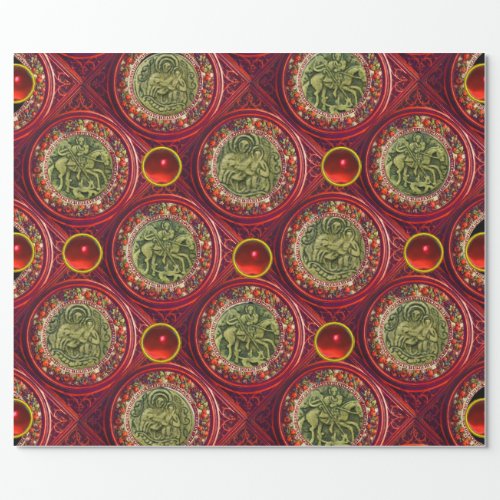 SAINT GEORGE DRAGON MADONNA AND CHILD Red Ruby Wrapping Paper