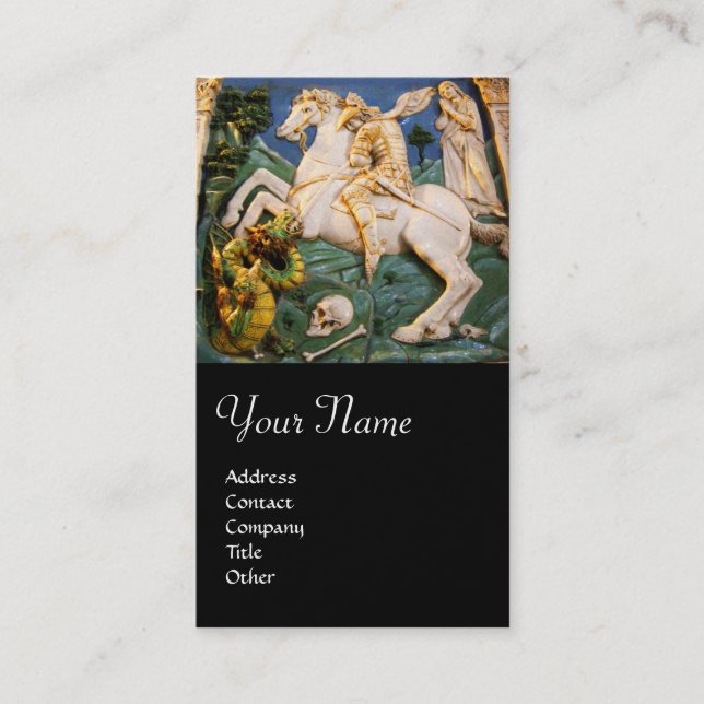 Saint George, Dragon,Princess Monogram Black Pearl Business Card (Front)