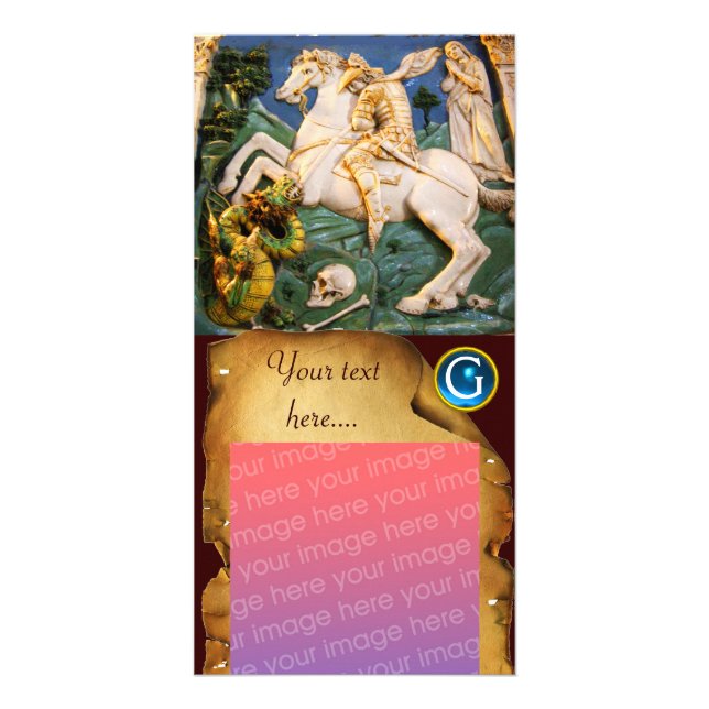 SAINT GEORGE, DRAGON & PRINCESS Sapphire Monogram Card (Front)