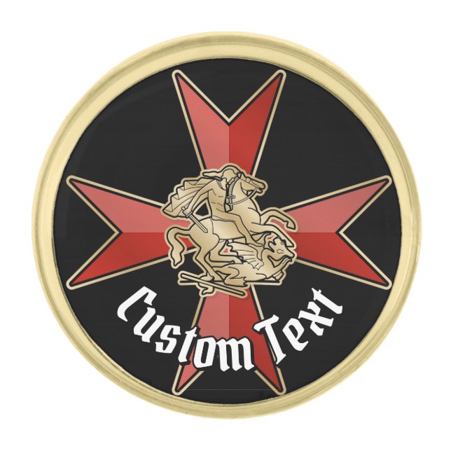 Saint George over Maltese Cross Gold Finish Lapel Pin (Front)