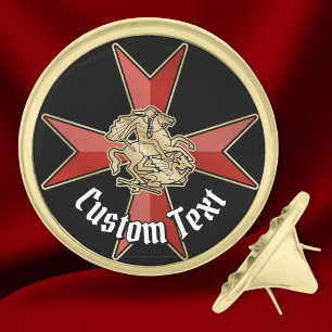 Saint George over Maltese Cross Gold Finish Lapel Pin