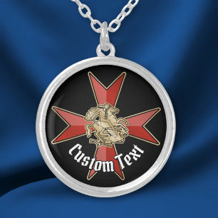 Saint George over Maltese Cross Silver Plated Necklace