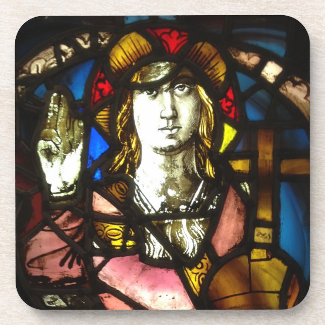 Saint George the Dragon Slayer in Stained Glass Drink Coaster (Front)