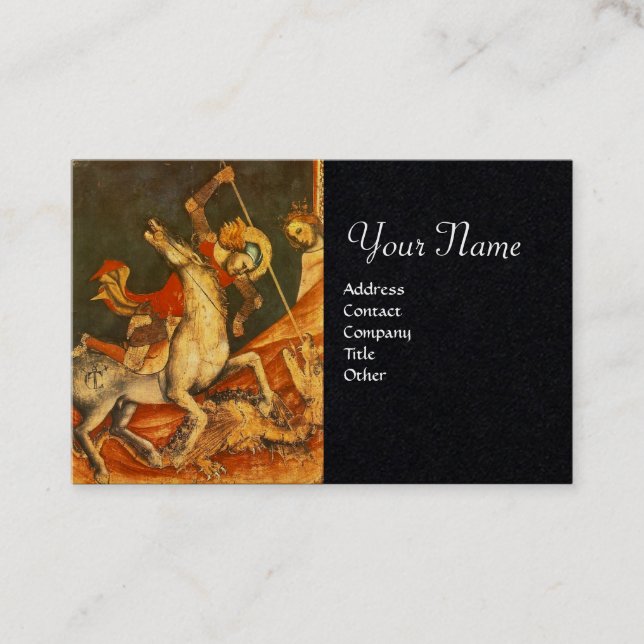Saint George's Battle,Dragon Monogram Black Paper Business Card (Front)