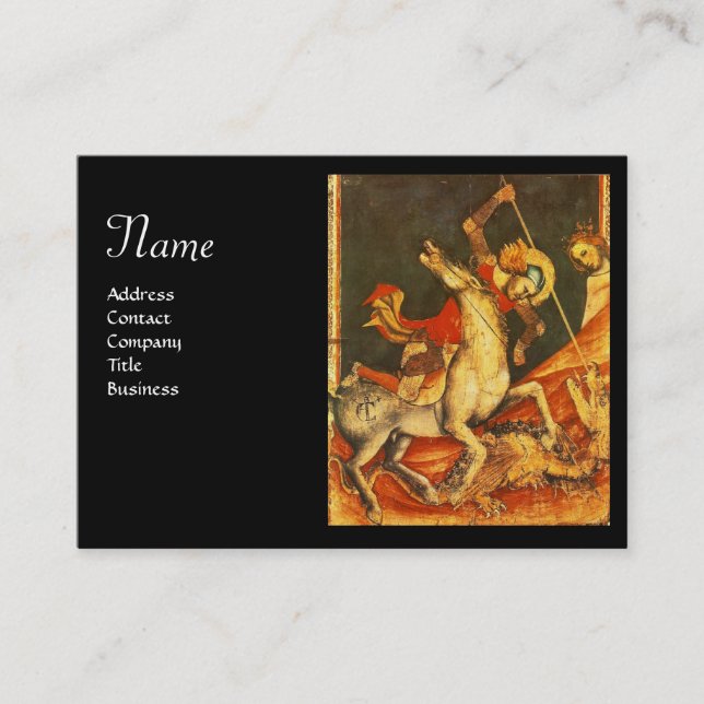Saint George's Battle & Dragon Monogram Gold Black Business Card (Front)