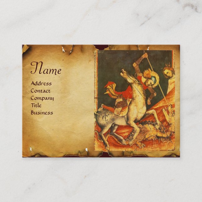 Saint George's Battle & Dragon Parchment Monogram Business Card (Front)