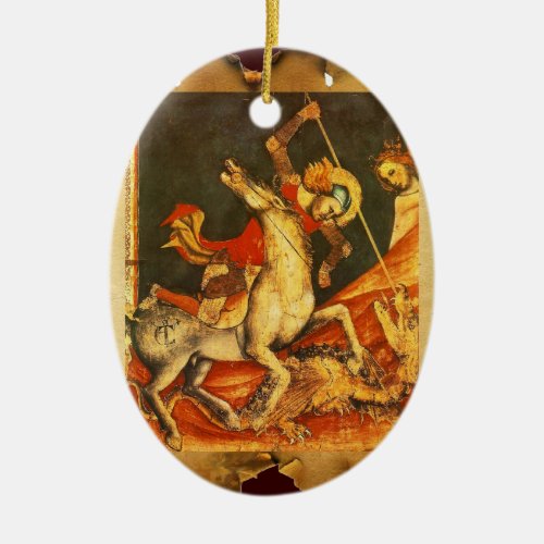 Saint Georges Battle with the Dragon Monogram Ceramic Ornament