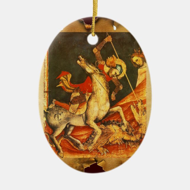 Saint George's Battle with the Dragon Monogram Ceramic Ornament (Front)