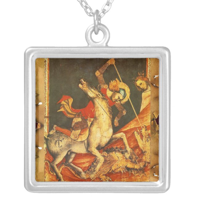 Saint George's Battle with the Dragon Silver Plated Necklace (Front)