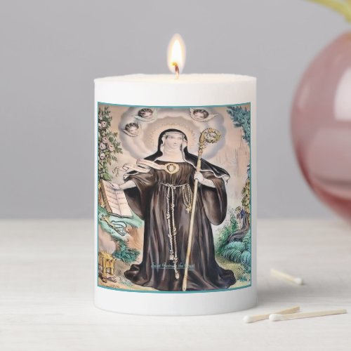 Saint Gertrude the Great Pillar Candle
