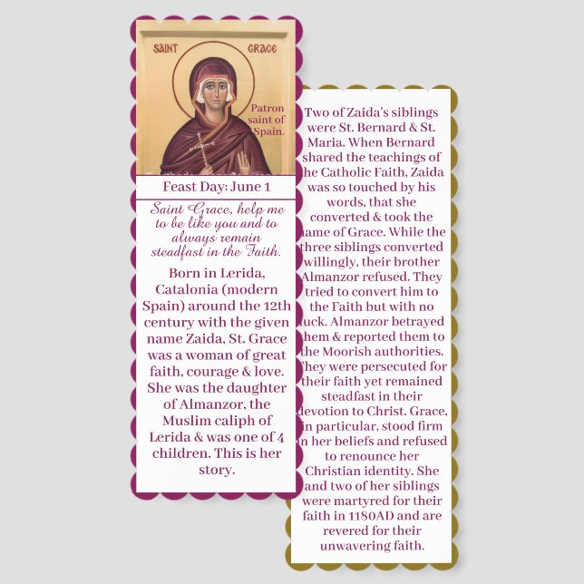 Saint Grace Prayer Card bookmark (Front & Back)