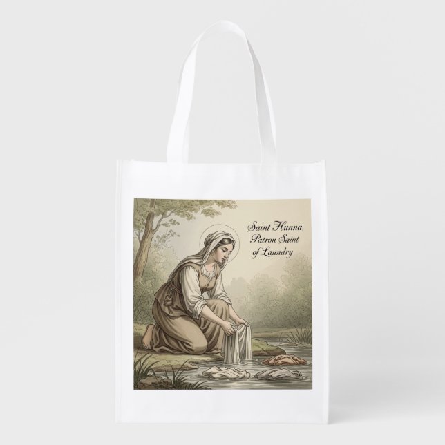 Saint Hunna, Patron Saint of Laundry Grocery Bag (Front)