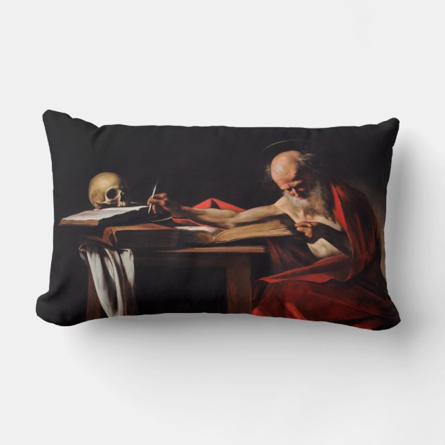 Saint Jerome Writing (by Caravaggio) Lumbar Pillow (Front)