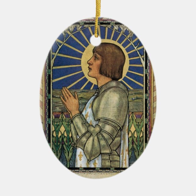 Saint Joan of Arc Stained Glass Image Ceramic Ornament (Front)