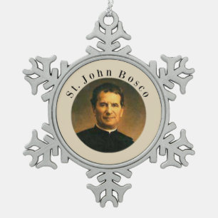 Saint John Bosco Snowflake Pewter Christmas Ornament