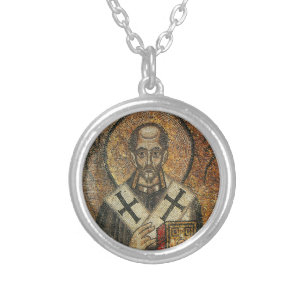 Saint John Chrysostom archbishop of Constantinople Silver Plated Necklace