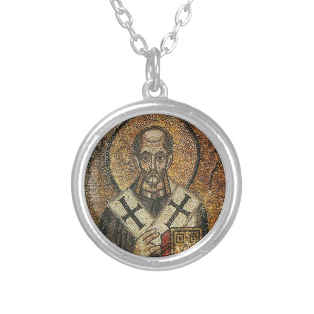 Saint John Chrysostom archbishop of Constantinople Silver Plated Necklace (Front)