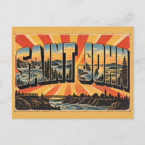 Saint John NB Tidal Rapids Coastal Forest Art Postcard