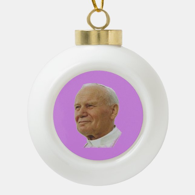 Saint John Paul Ceramic Ball Christmas Ornament (Front)
