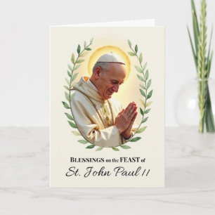 Saint John Paul ll Feast Day Blessings Leafy Wreat Card