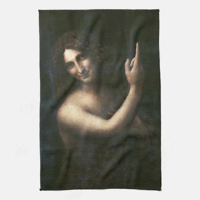 Saint John the Baptist, Leonardo da Vinci Kitchen Towel (Vertical)