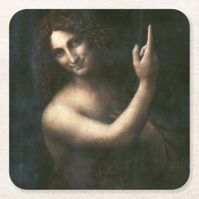 Saint John the Baptist, Leonardo da Vinci Square Paper Coaster (Front)