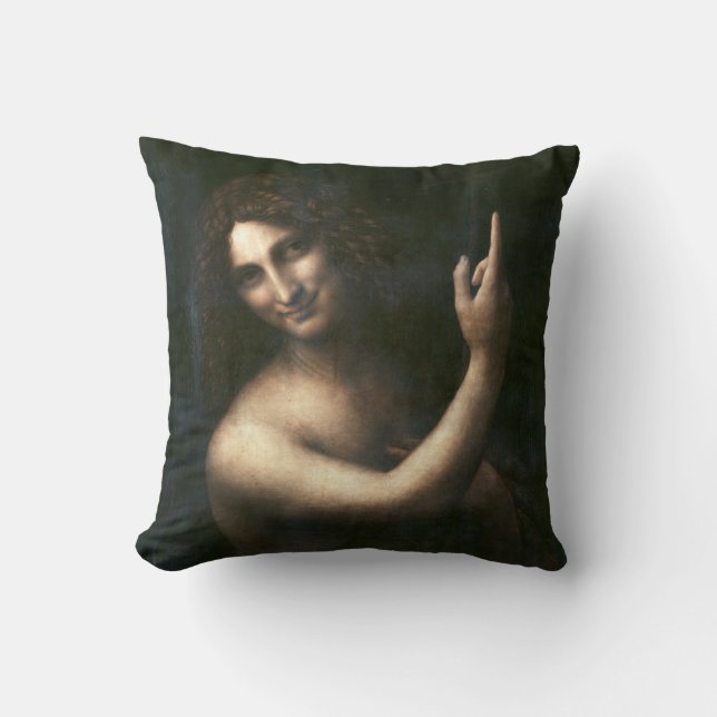 Saint John the Baptist, Leonardo da Vinci Throw Pillow (Front)