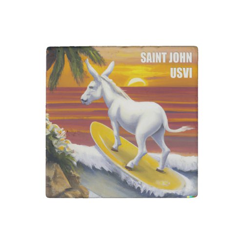 Saint John US Virgin Islands Funny Surfing Donkey Stone Magnet