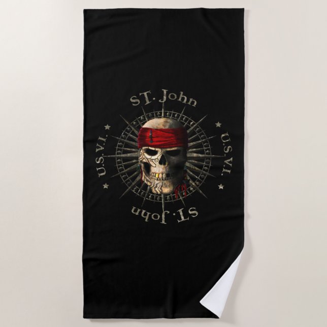 Saint John USVI Pirate Skull Beach Towel (Front)