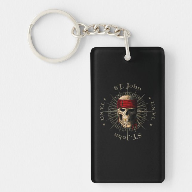 Saint John USVI Pirate Skull Keychain (Front)