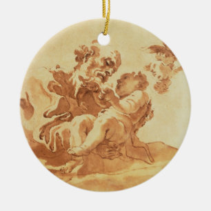 Saint Joseph adoring the Christ Child (pen, ink, b Ceramic Ornament