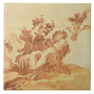 Saint Joseph adoring the Christ Child (pen, ink, b Ceramic Tile