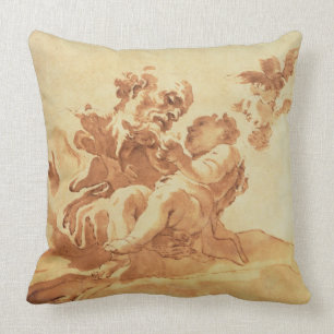 Saint Joseph adoring the Christ Child (pen, ink, b Throw Pillow