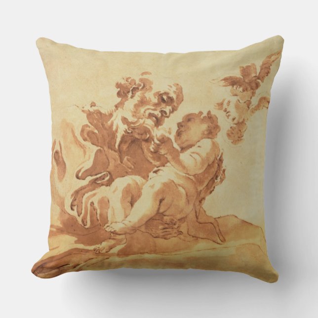 Saint Joseph adoring the Christ Child (pen, ink, b Throw Pillow (Front)