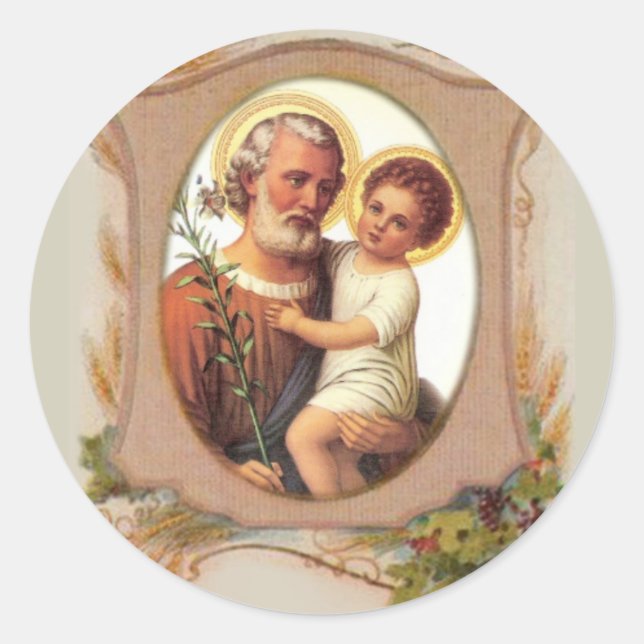 Saint Joseph Baby Jesus Traditional Lily Classic Round Sticker (Front)