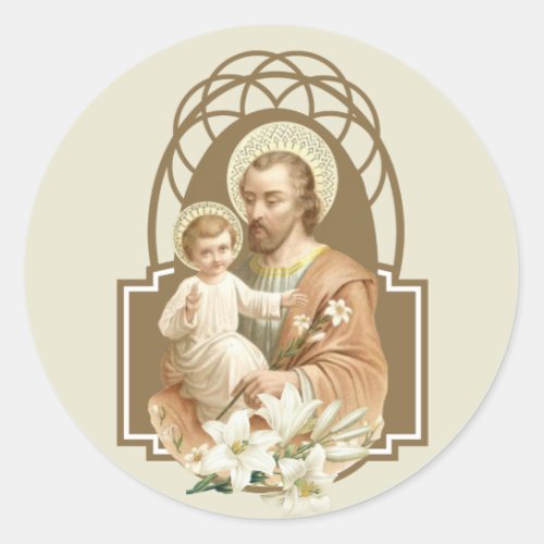 Saint Joseph Baby Jesus Traditional Lily Classic Round Sticker