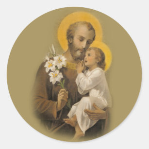 Saint Joseph Baby Jesus Traditional Lily Classic Round Sticker