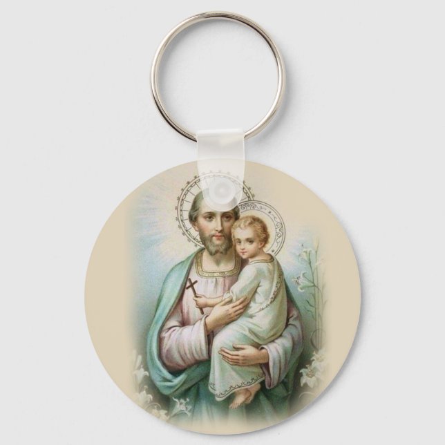 Saint Joseph Baby Jesus Traditional Lily Keychain (Front)