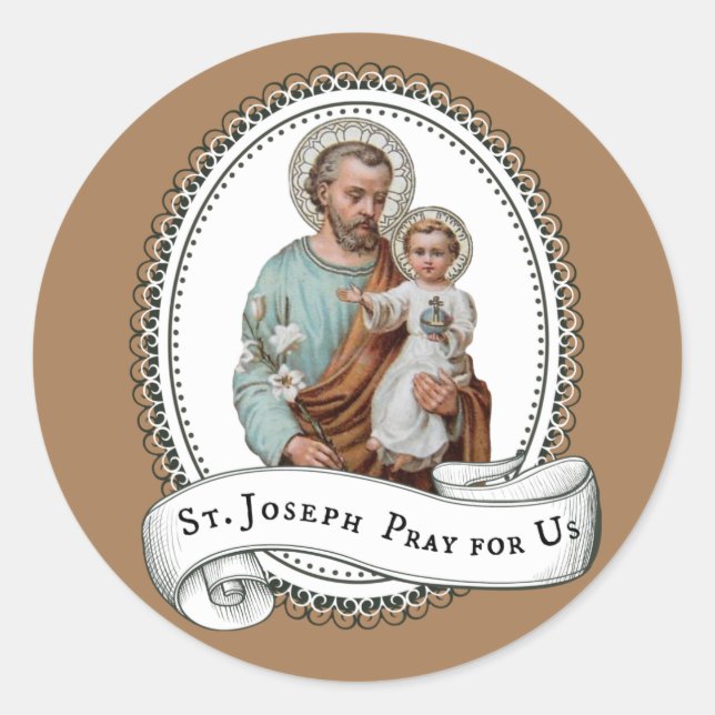 Saint Joseph Baby Jesus Traditional Lily Religious Classic Round Sticker (Front)