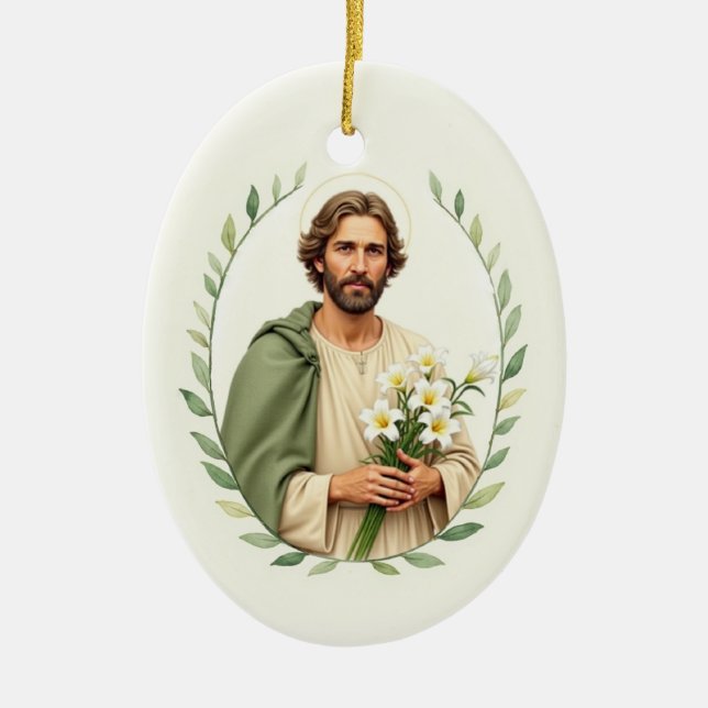 Saint Joseph Catholic Devotional Ceramic Ornament (Front)