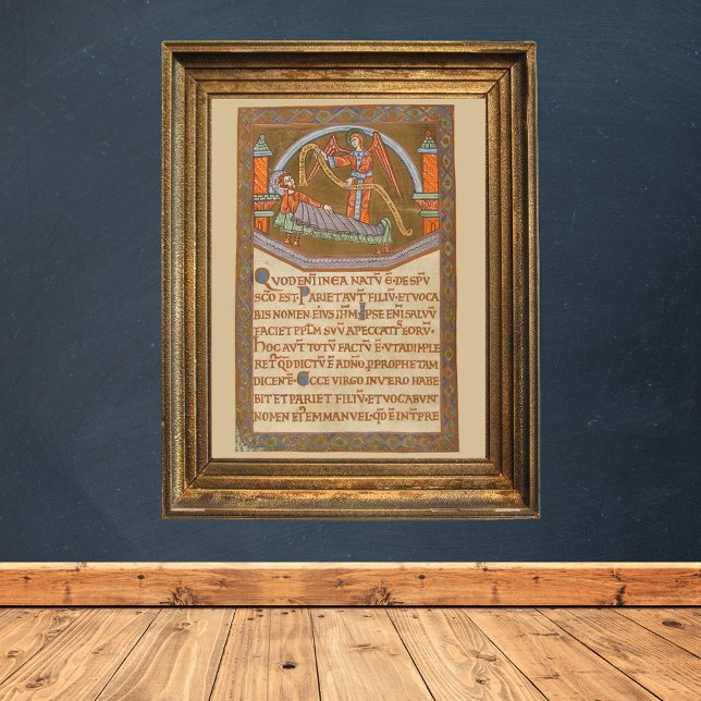 Saint Joseph Christmas Medieval Manuscript Poster (Saint Joseph and Angel -Christmas Catholic Christian Medieval Manuscript Wall Art)